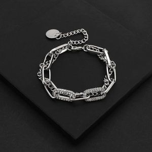 Silver rhinestone paperclip link bracelet